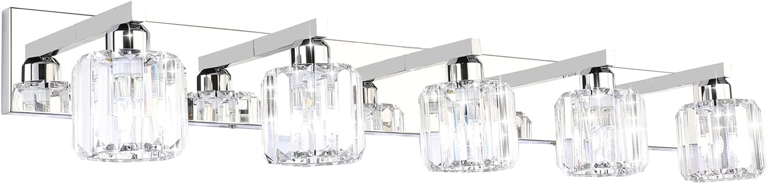 Modern Crystal Bathroom Vanity Light with 5 Lights Design