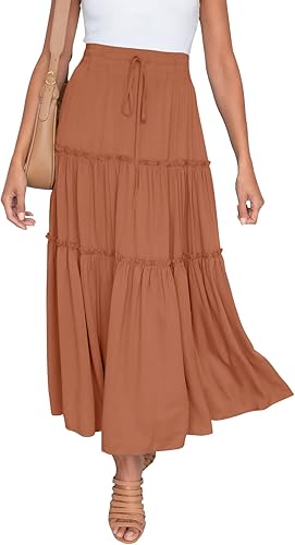 HAEOF Women's Boho Elastic High Waist A Line Ruffle Swing Skirt