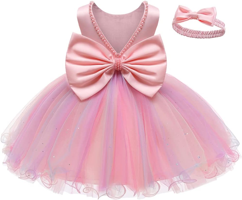 LZH Baby Girls Dress Ruffle Lace Backless Bowknot with Headwear
