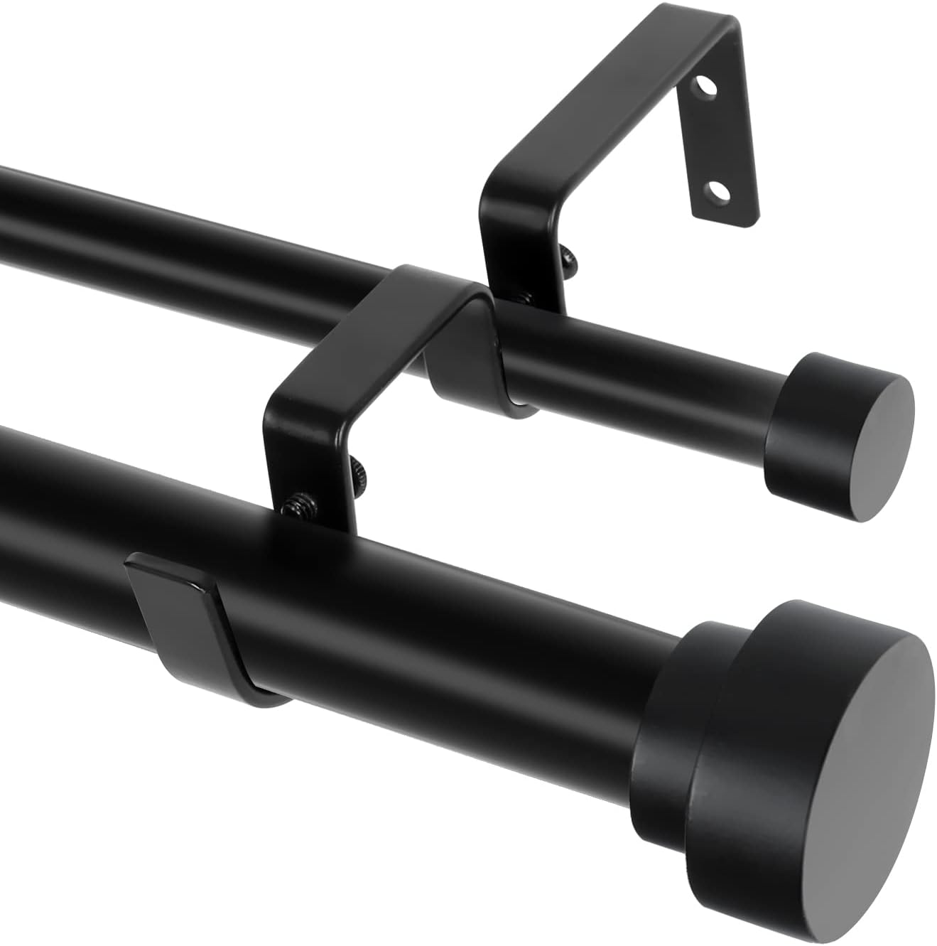 Black Double Curtain Rods for Windows 36 to 72 Inch Adjustable