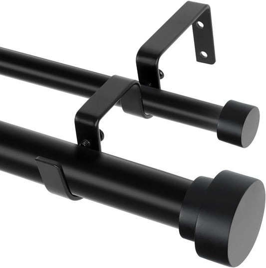 Black Double Curtain Rods for Windows 36 to 72 Inch Adjustable