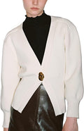 Chic Women's V-Neck Knitted Cardigan with Gold Button Detail