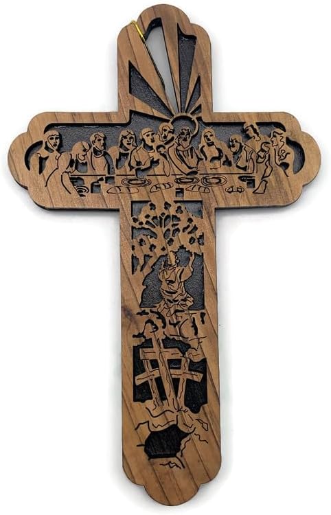 Last Supper Cross for Wall - Set of 3 Olive Wood Crosses