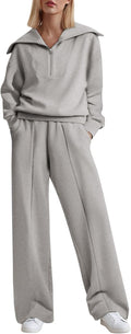 Two Piece Outfits Half Zip Sweatshirt Sweatsuit Lounge Set - Cozy