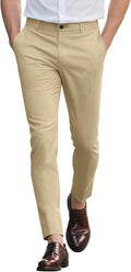 Mens Slim Fit Stretch Chino Pants for Men - Checked Plaid Style
