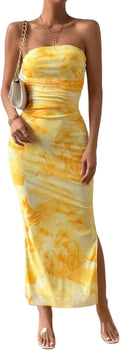 LIGHT DOT Women's Strapless Tie Dye Bodycon Maxi Dress (Style YVXC)
