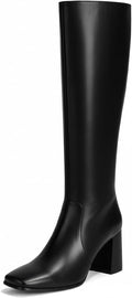 3.35-in Square Toe Knee High Boots for Women - Chunky Block Heel