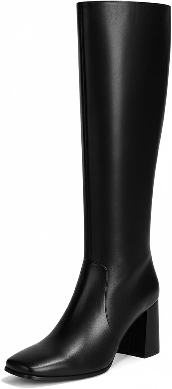 Stylish Square Toe Knee High Boots for Women with Chunky Heel