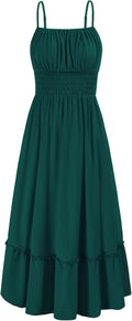 Womens Smocked Ruffle Spaghetti Strap Maxi Dress - Beach Ready
