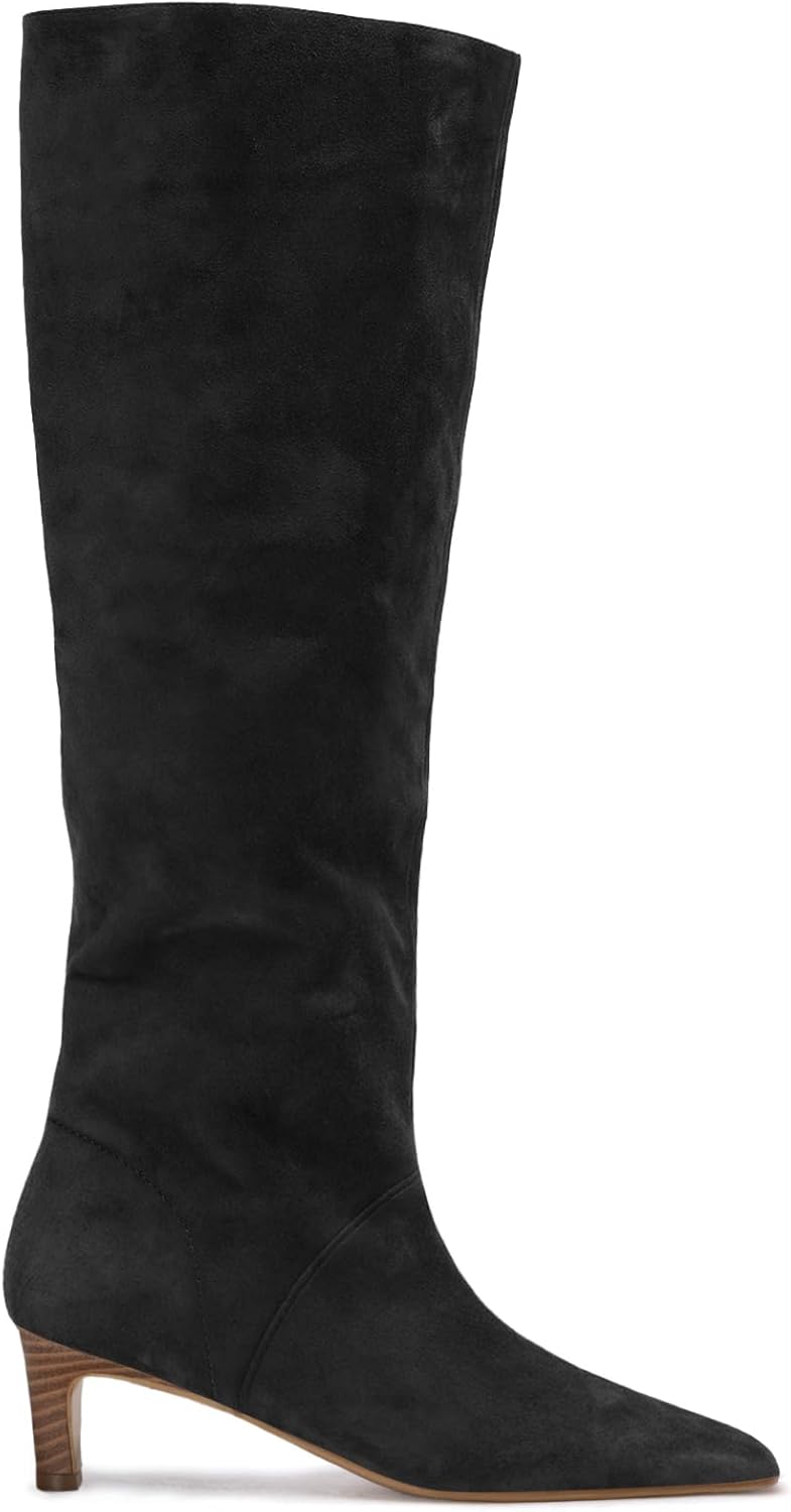 Coutgo Womens Knee High Boots with Kitten Heel for Style