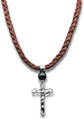 925 Silver Crucifix Necklace with Leather Cord - Adjustable Pearl Fit