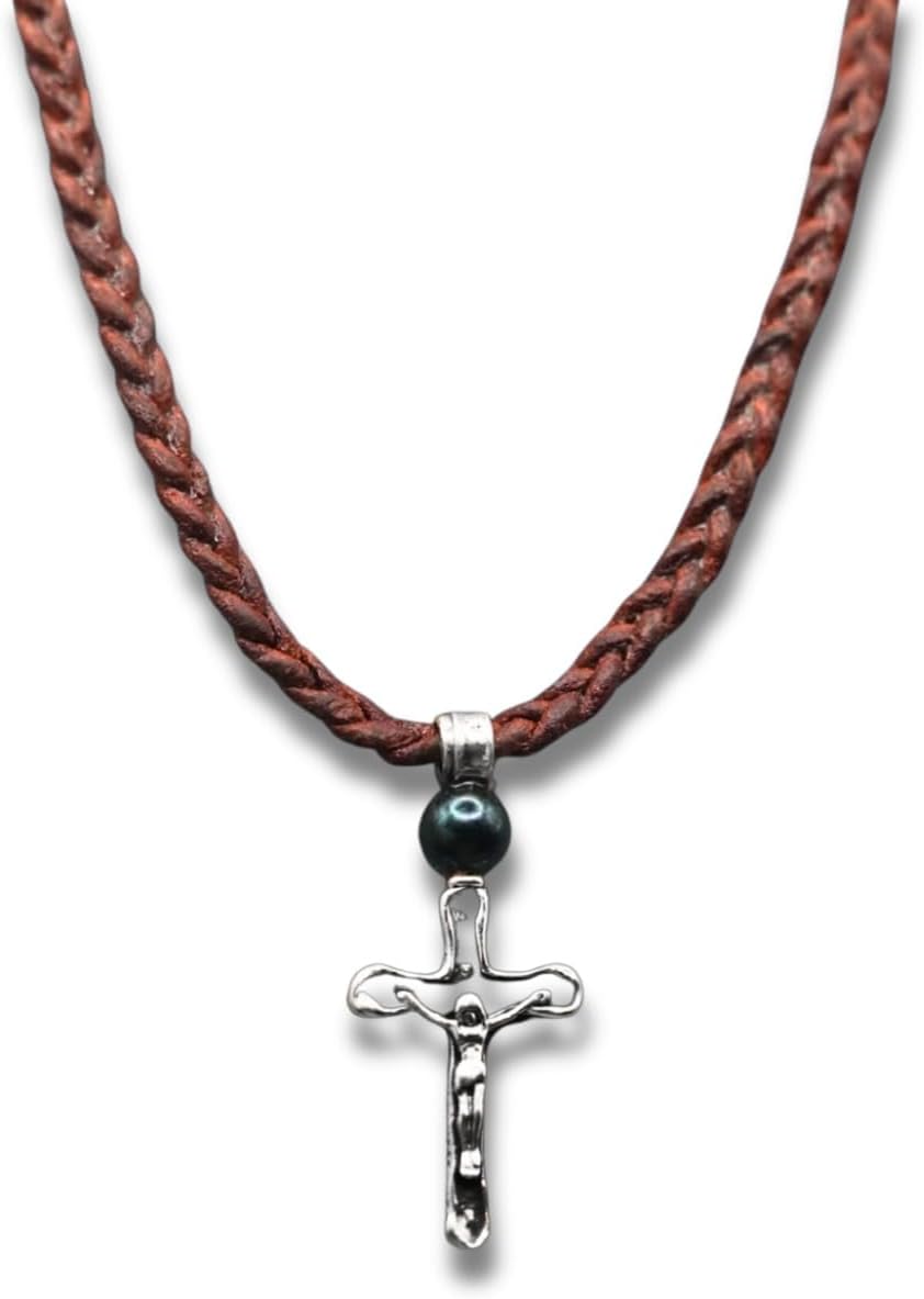 925 Silver Necklace Pendant with Leather Cord and Pearl Design