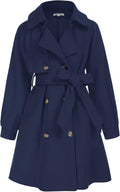 Girls Dress Coat Lapel Wool Blend Long Winter Jacket with Belt