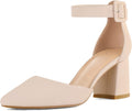 Women's Pointed Toe Low Chunky Heels Ankle Strap Pumps