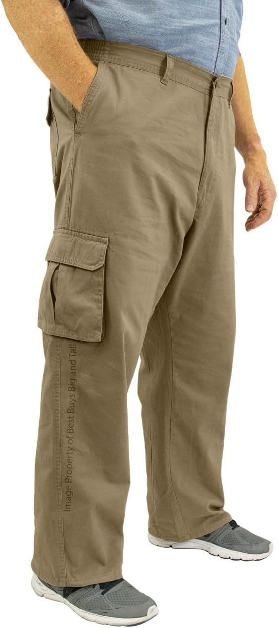 ROCXL Big & Tall Men's Cotton Cargo Pants with Expandable Waist