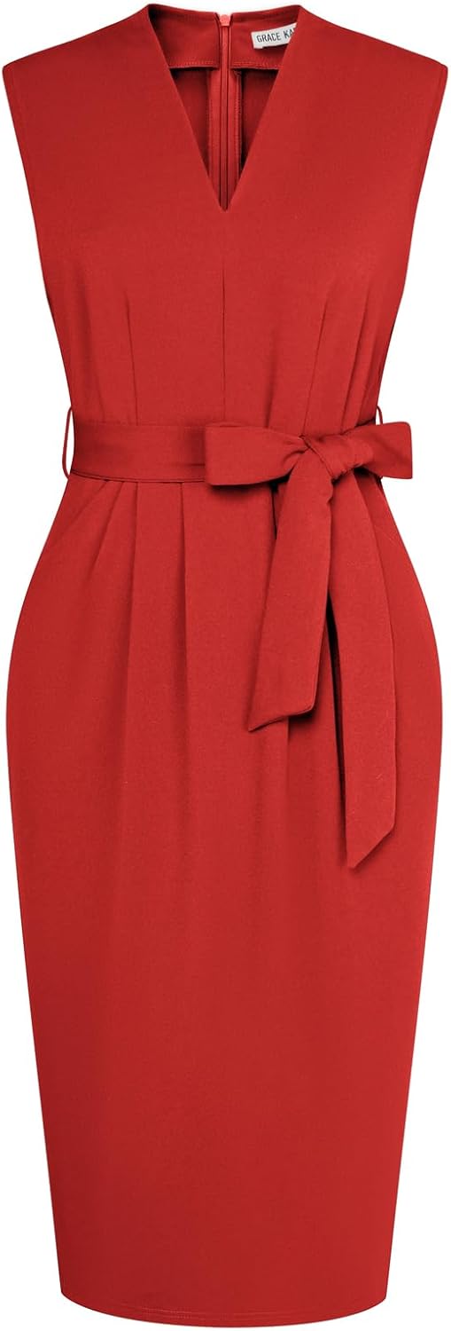 Stylish Sleeveless V Neck Bodycon Sheath Dress for Women