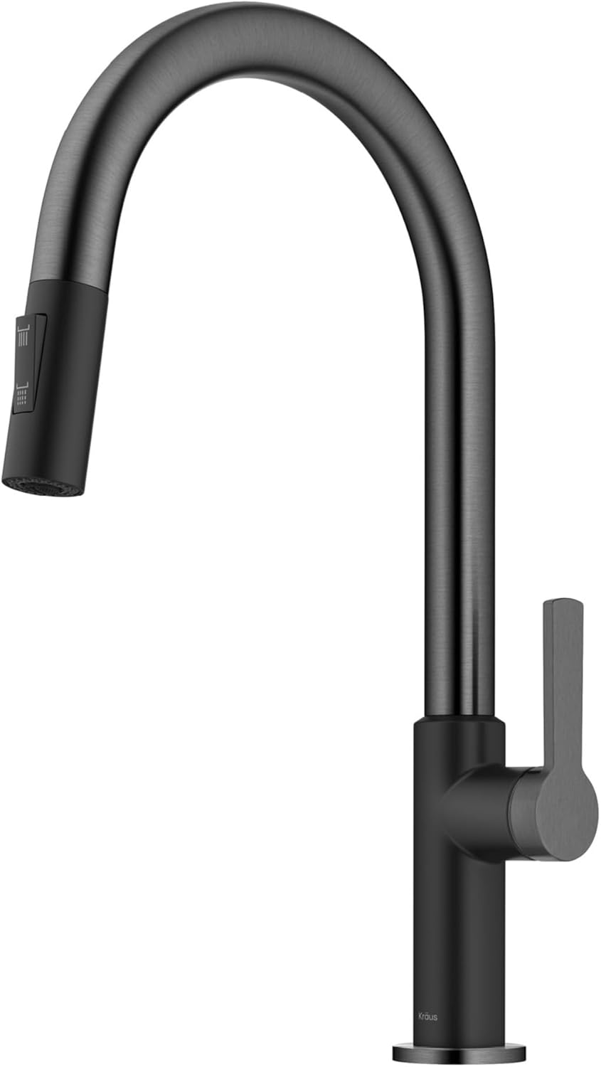 KRAUS Oletto High-Arc Pull-Down Kitchen Faucet in Black Stainless