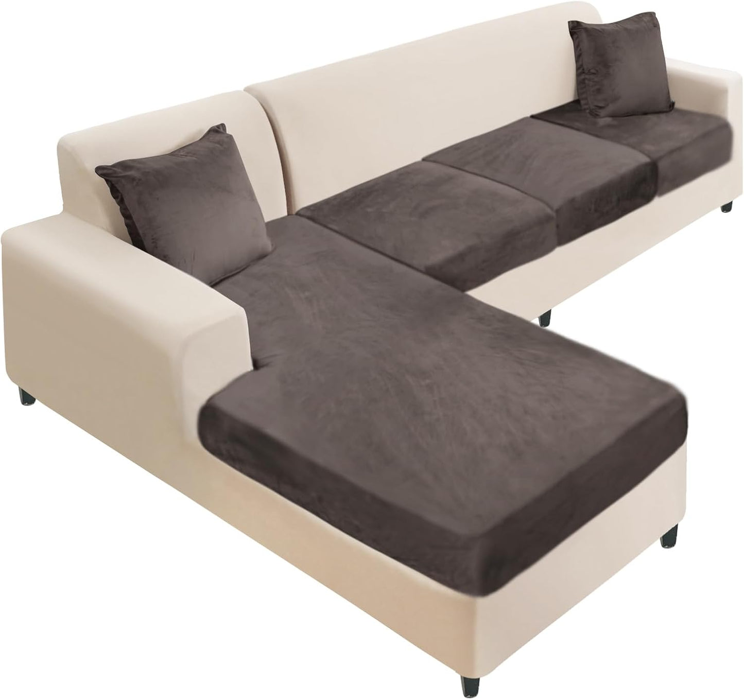 NAISI Sectional Couch Cover 4 Pieces Velvet Soft Stretch Slipcovers