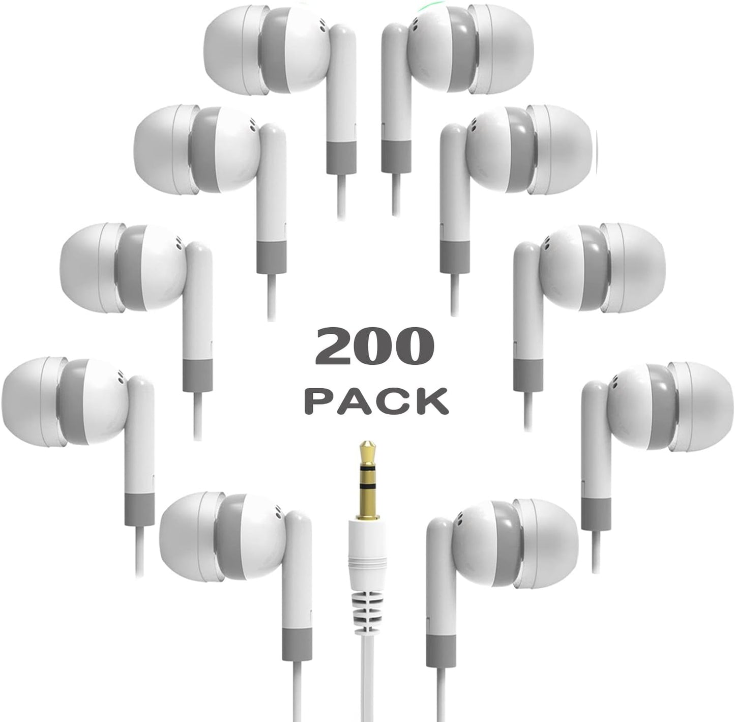 Bulk Earbud Headphones 200 Pack for Classroom Use and Kids