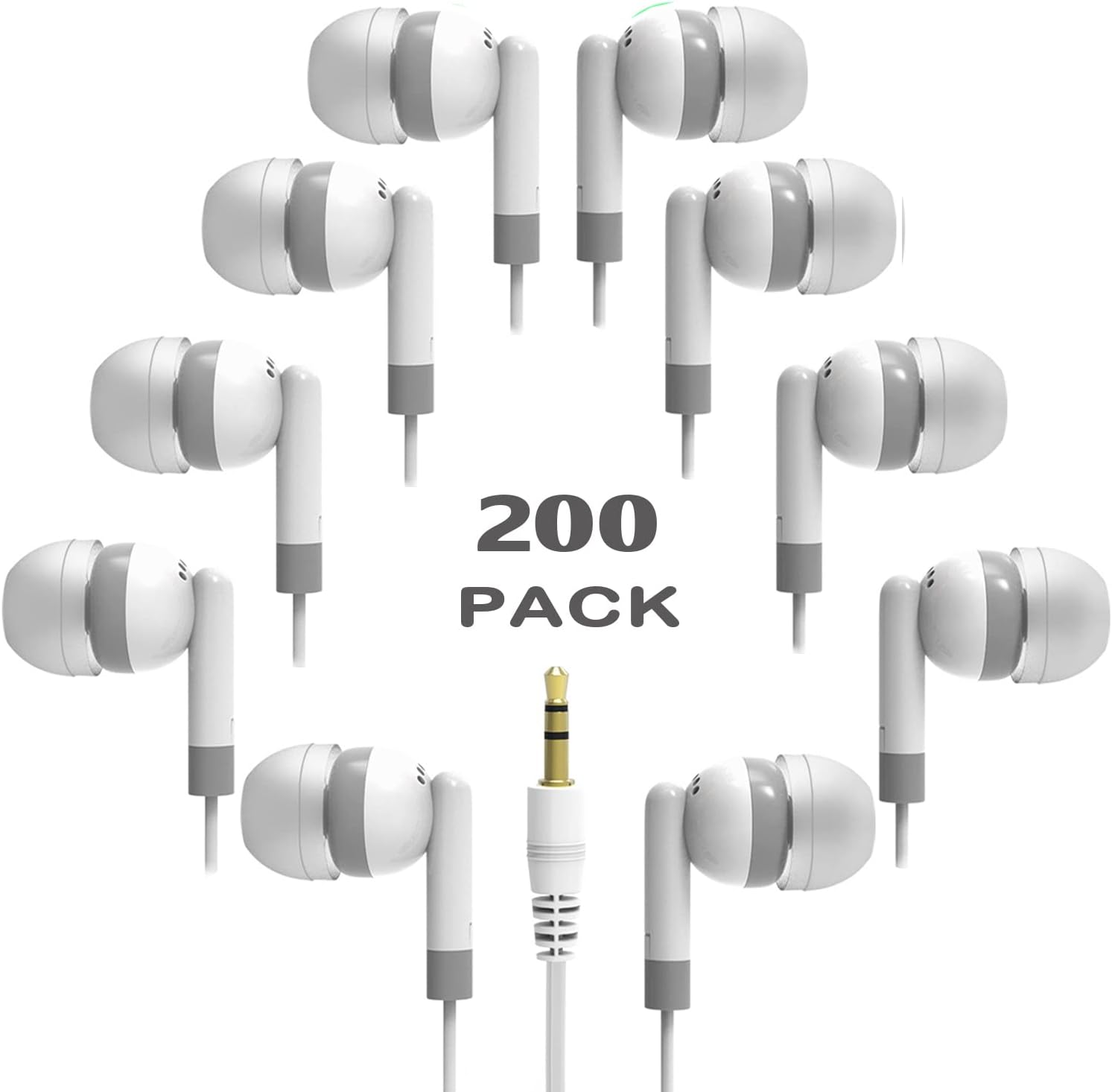 Bulk Earbud Headphones 200 Pack for Classroom Use and Kids