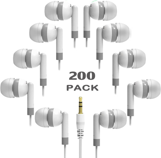 Bulk Earbud Headphones 200 Pack for Classroom Use and Kids
