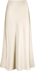 Women's Satin High Waisted Maxi Skirts - Flattering A-Line Long