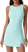 QINSEN Crew Neck Tennis Dress for Women with Attached Shorts