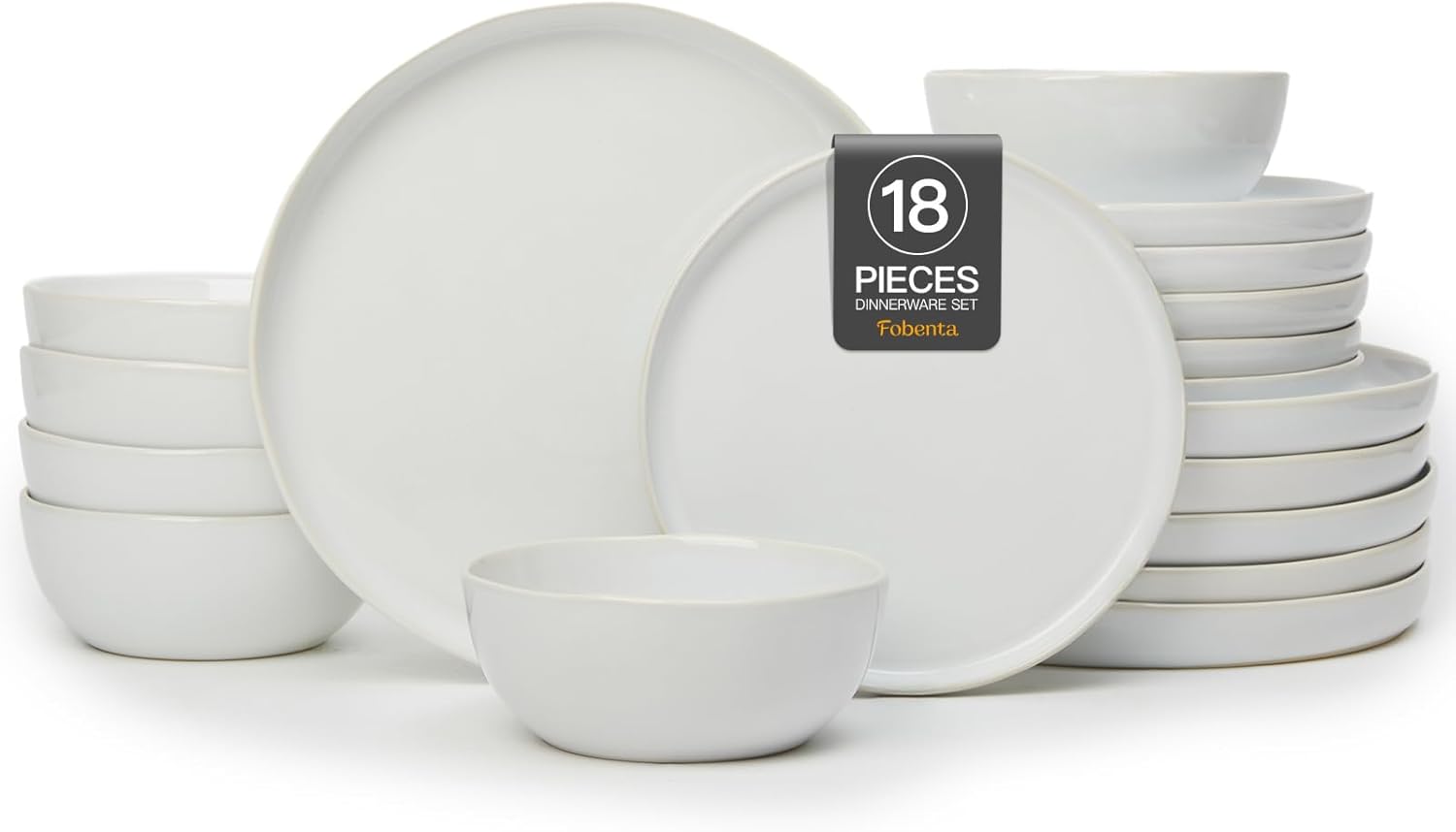 18-Piece Fog White Ceramic Plates and Bowls Set for Serene Dining