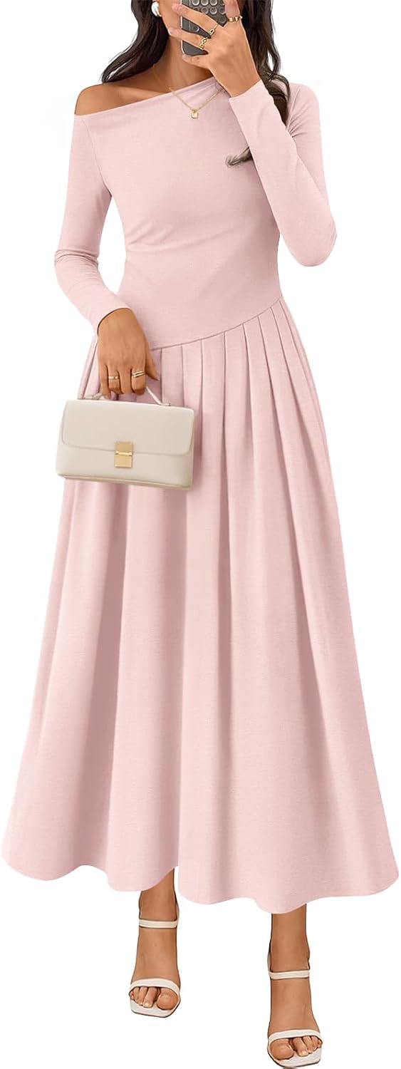 Elegant One Shoulder Pleated Midi Maxi Dress for Weddings