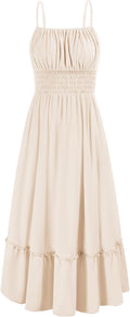 Womens 2025 Smocked Ruffle Maxi Dress - Sleeveless Beachwear