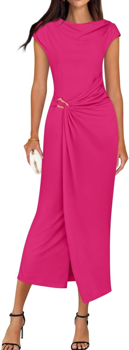ZESICA Women's Summer Mock Neck Bodycon Midi Dress