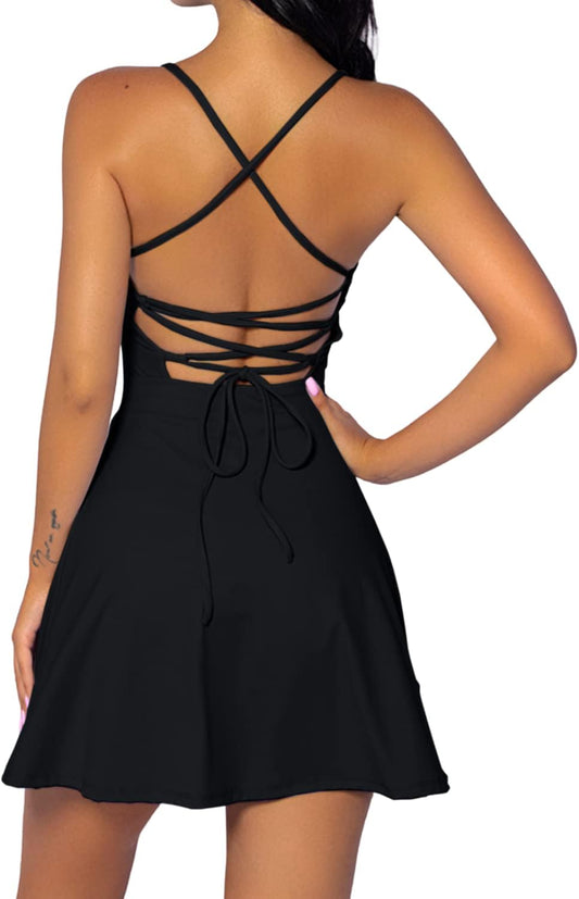 QINSEN Womens Tennis Dress with Shorts for Active Sports Wear