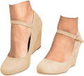 Womens Wedge Pumps Mary Jane Heeled Shoes - Black Mid Wedge