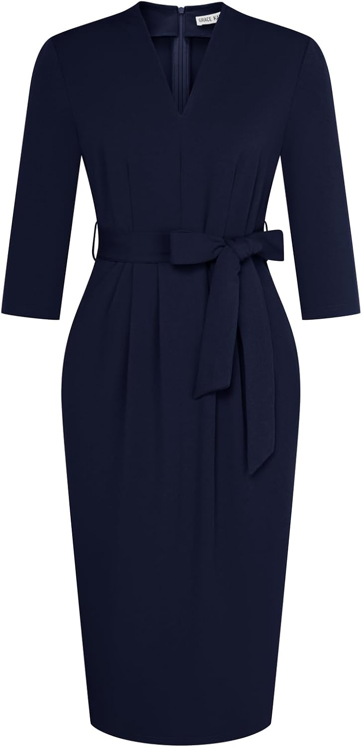 GRACE KARIN Womens Work Dresses V Neck 3/4 Sleeve with Pockets