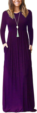Women's Long Sleeve Casual Maxi Dress with Pockets - Comfortable Super