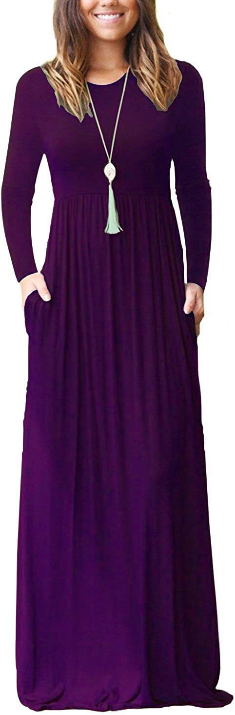 AUSELILY Women's Long Sleeve Casual Maxi Dress with Pockets