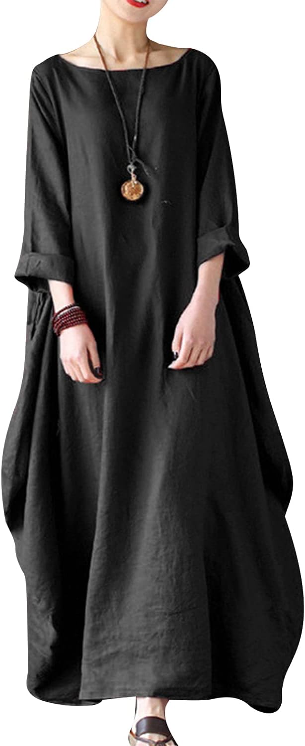Celmia Autumn Solid Loose Long Maxi Dress for Every Occasion