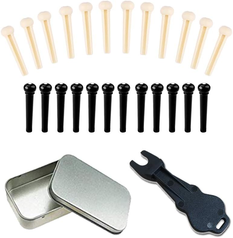 Enhance Sound Quality with 24 Guitar Bridge Pins & Puller - Ivory & Black