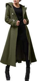 Cicy Bell Womens Long Double-Breasted Hooded Coat - Warm Wool Trench