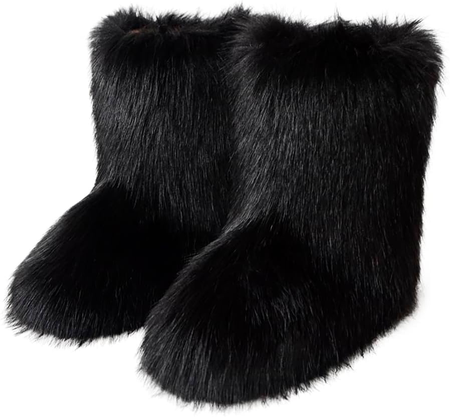 Eosxrp Furry Faux Fur Boots for Women - Warm Winter Comfort