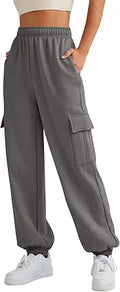 AUTOMET Womens Cargo Sweatpants Oversized Fleece Joggers - Cozy High