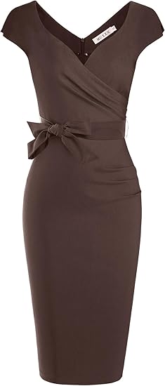 MUXXN Women's Vintage 1950s Style Wrap V Neck Tie Waist Dress