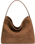 Woven Suede Shoulder Bag for Women - Elegant Hobo Tote