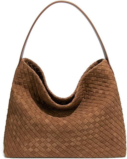 Woven Suede Shoulder Bag for Women - Elegant Hobo Tote