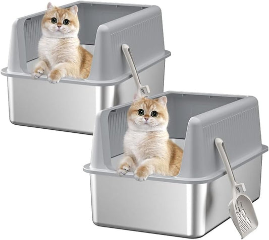 Stainless Steel Cat Litter Box with Lid for All Cat Sizes