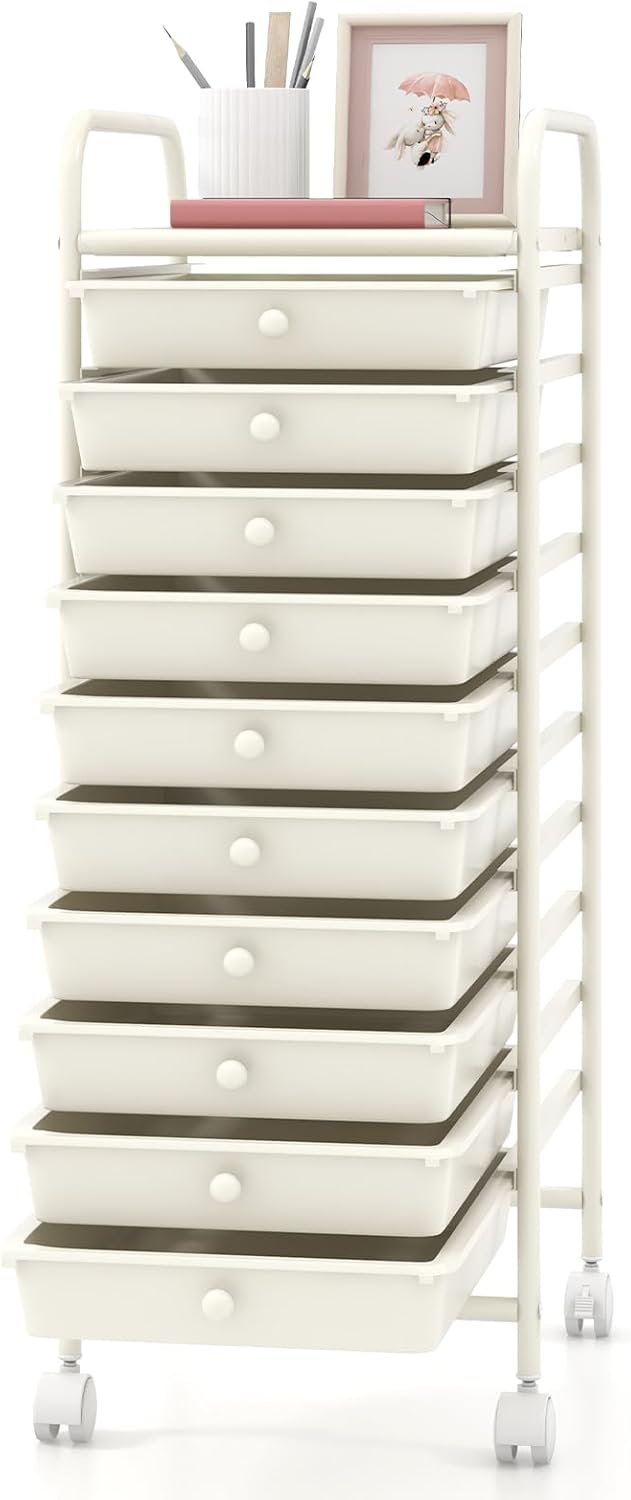 GOFLAME 10-Drawer Rolling Storage Cart for Home and Office