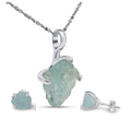 Real raw aquamarine necklace and earring set - Dainty March birthstone