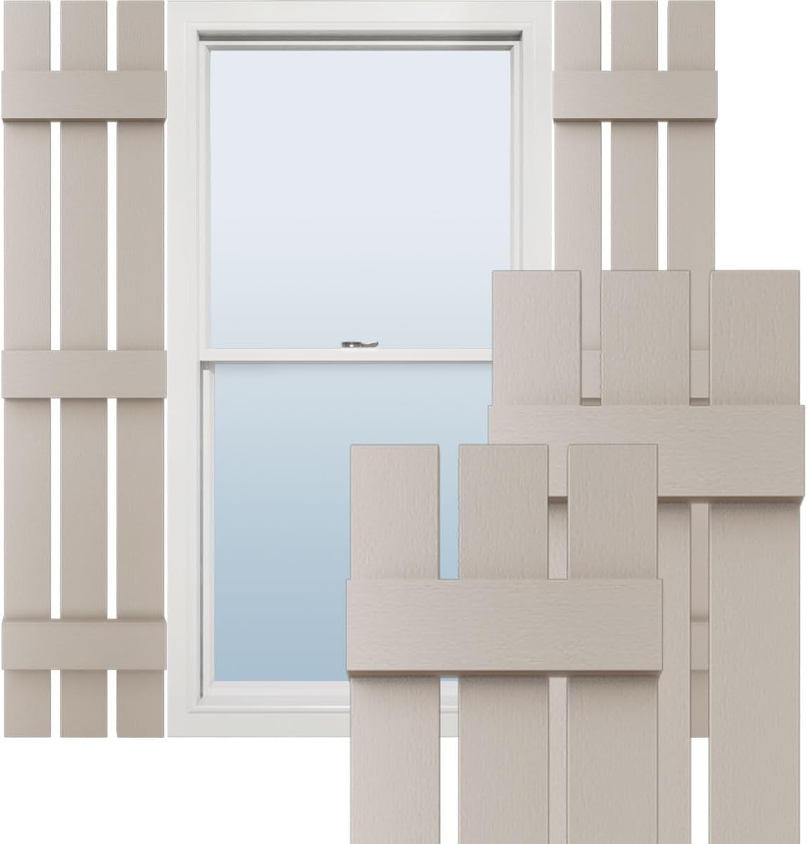 Durable 12in x 67in Vinyl Board-n-Batten Shutters in Clay
