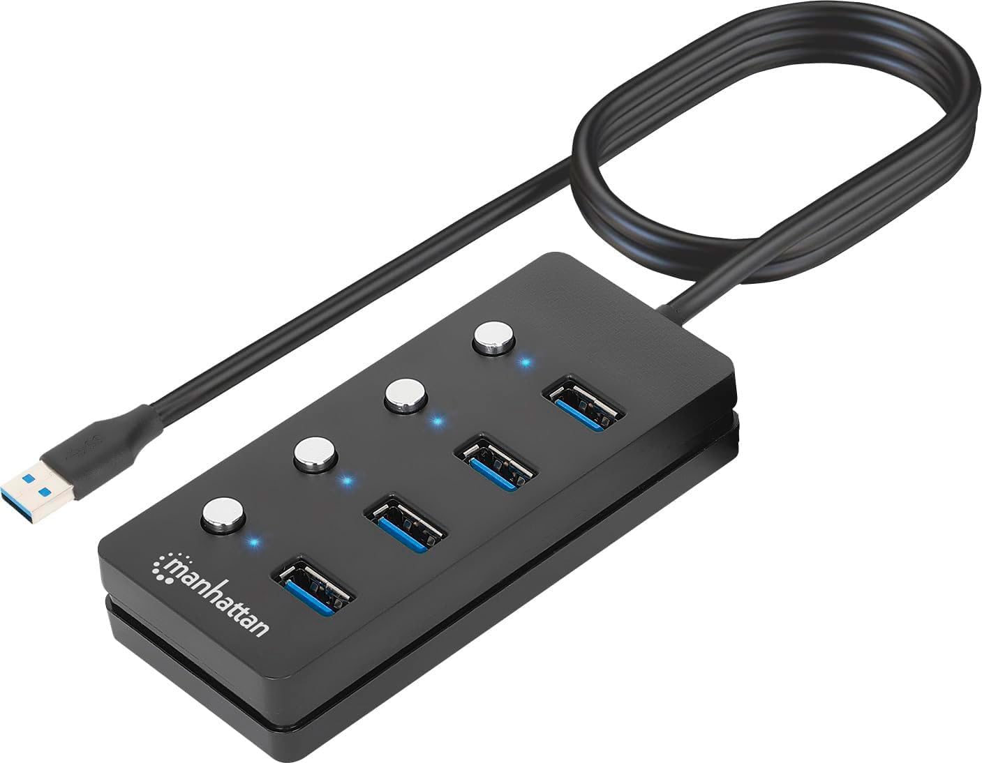 Manhattan 4 Port USB Splitter with Type C Power - Fast Data Transfer!