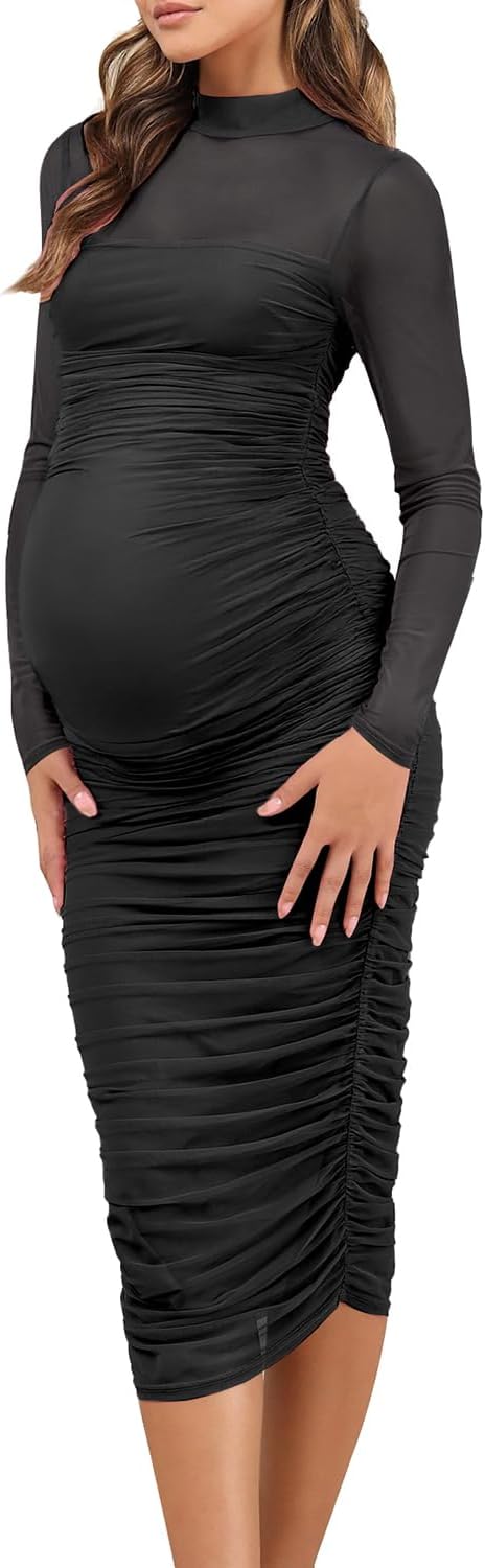 Maternity Mesh Bodycon Dress for Wedding Guest and Baby Shower